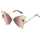 Rhinestones Rimless Butterfly Sunglasses