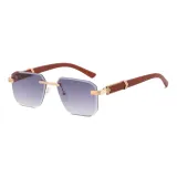 Faux Wood Small Rectangle Rimless Sunglasses