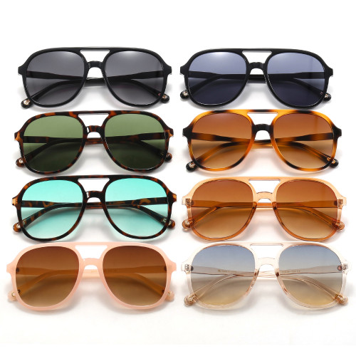 Double Bridge Flat Top Large Square Sunglasses