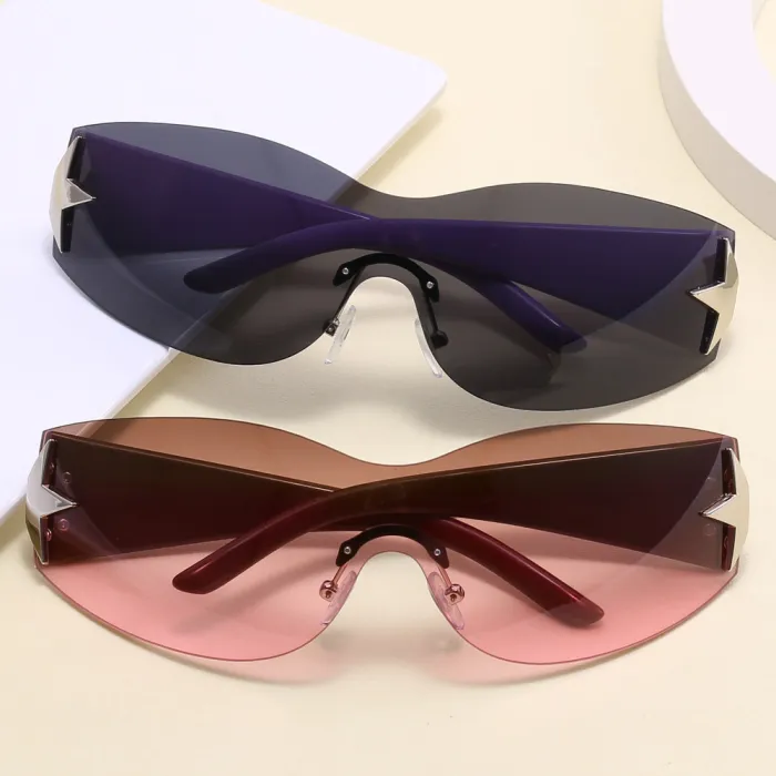 Oversized Rimless Wrap Around Shield Y2K Star Sunglasses