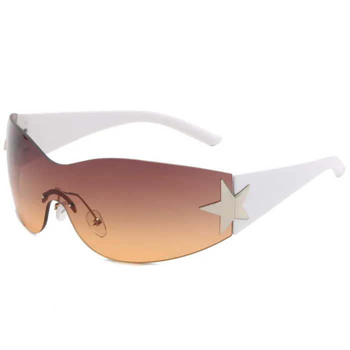 Oversized Rimless Wrap Around Shield Y2K Star Sunglasses