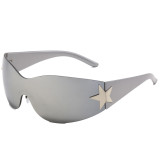 Oversized Rimless Wrap Around Shield Y2K Star Sunglasses