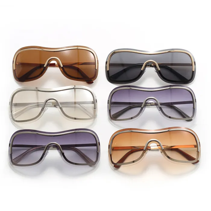 y2k Oversize One Piece Lens Rimless Goggle Shades Sunglasses