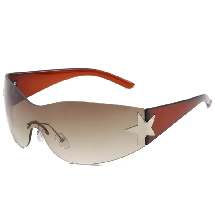 Oversized Rimless Wrap Around Shield Y2K Star Sunglasses