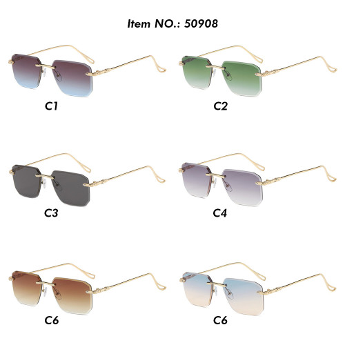 Diamond Cut Tinted Rimless Square Sunglasses