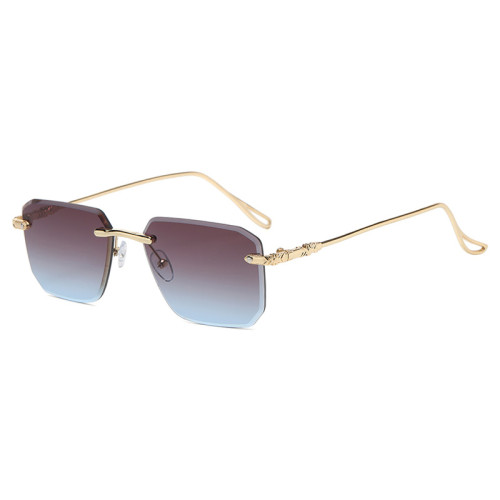 Diamond Cut Tinted Rimless Square Sunglasses