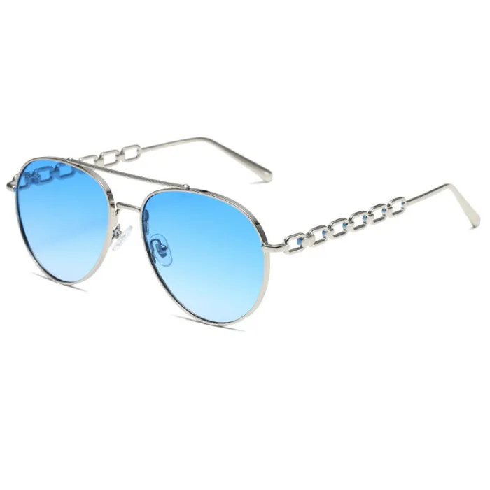 Retro Round Flat Top Double Bridge Metal Frame Sunglasses