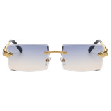 Retro Rectangle Rimless Cutting Lens Gradient Sunglasses