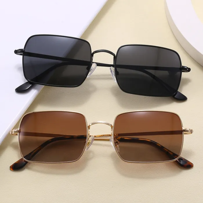 Rectangle Lightweight Metal Frame Polarized Sunglasses