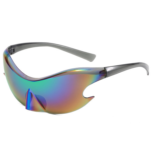 Oversized Rimless Futuristic Mirrored Sleek Sporty Y2K Sunglasses