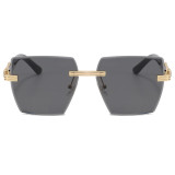 Square Rimless Diamond Cutting Lens Female Sunglasses