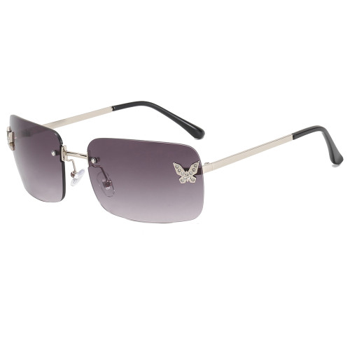 Butterfly Design Rectangular Rimless Gradient Tinted Sunglasses