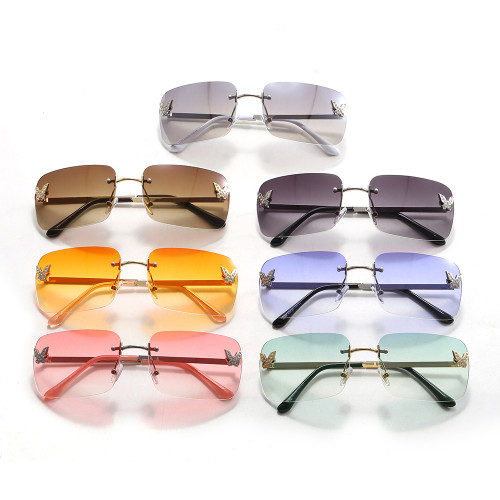 Butterfly Design Rectangular Rimless Gradient Tinted Sunglasses