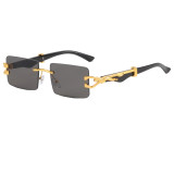 Rimless Panther Leopard Rectangle Sunglasses