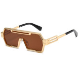 Y2K Oversized Flat Top One Piece Lens Square Steampunk Sunglasses