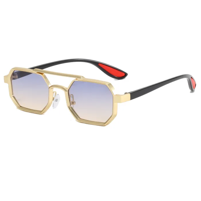 Polygon Steampunk Double Bridge Shades Metal Frame Sunglasses