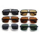 Men Square Double Bridge Flat Top Polarized Sunglasses