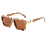 Oversized Luxury Flat Top Double Bridges Square Sunglasses