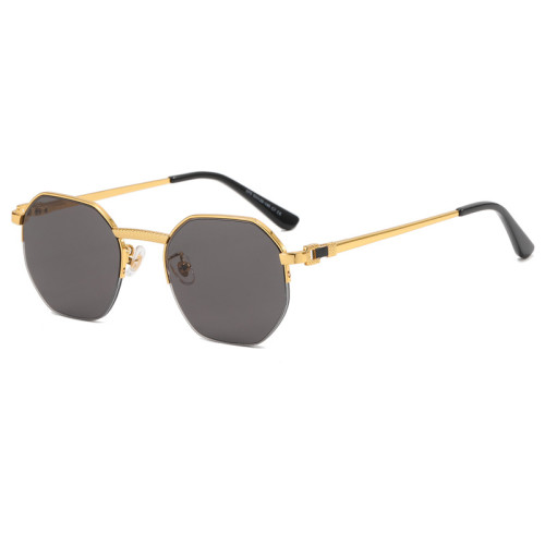 Retro Polygon Half Frame Metal Frame Vacation Beach UV400 Sunglasses