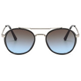 Retro Round Flat Top Double Bridge Metal Frame Sunglasses
