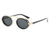 Retro Luxury Metal Steampunk Style Small Oval Sunglasses