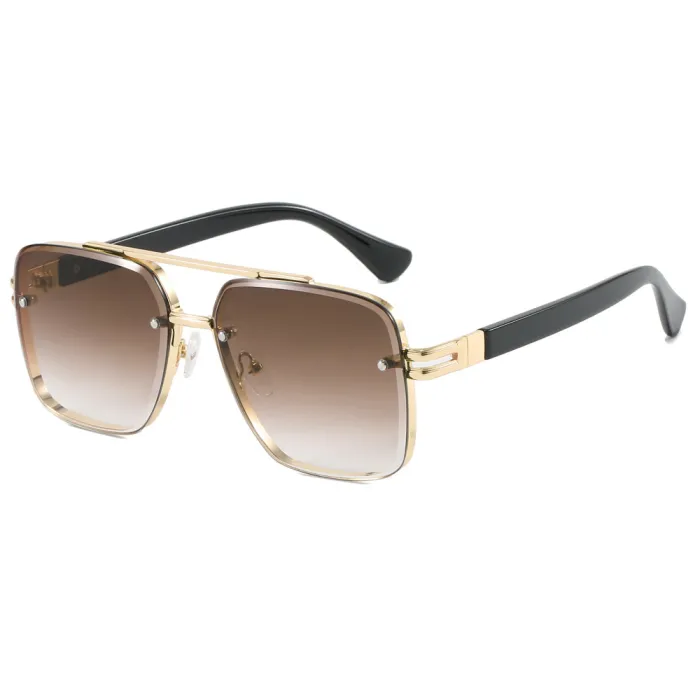 Metal Frame UV400 Gradient Double Bridge Pilot Shades Sunglasses