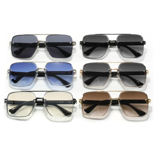 Metal Frame UV400 Gradient Double Bridge Pilot Shades Sunglasses