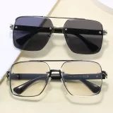 Metal Frame UV400 Gradient Double Bridge Pilot Shades Sunglasses