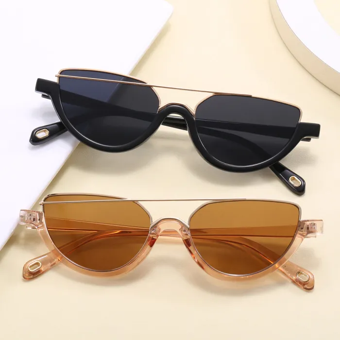 Women Half Frame Shades Small Cat Eye Sunglasses