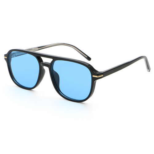 Trendy Square Flat Top Double Bridges Shades Sunglasses