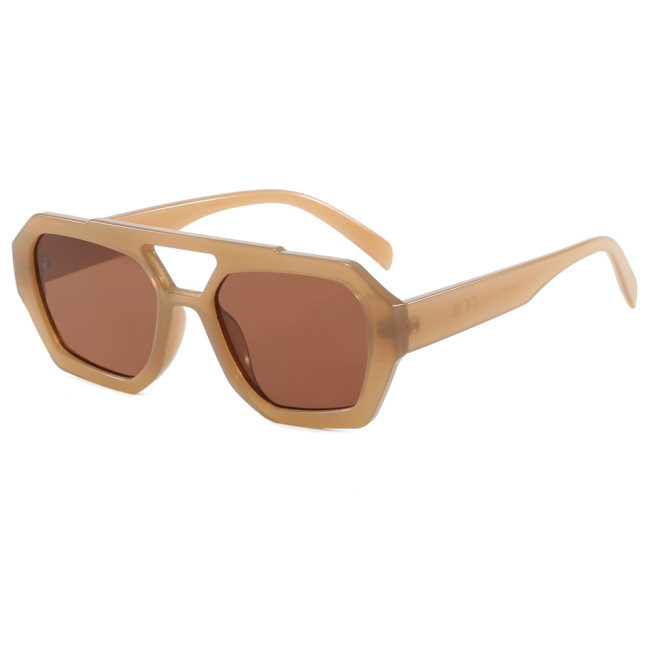 Polygon Double Bridge Flat Top Pilot Sunglasses