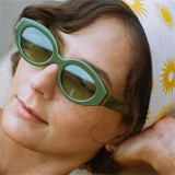 Women Vintage Oval Cat Eye Travel Shades Sunglasses