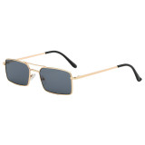 Retro Rectangle Double Bridge Metal Shades Sunglasses