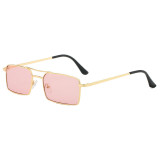 Retro Rectangle Double Bridge Metal Shades Sunglasses