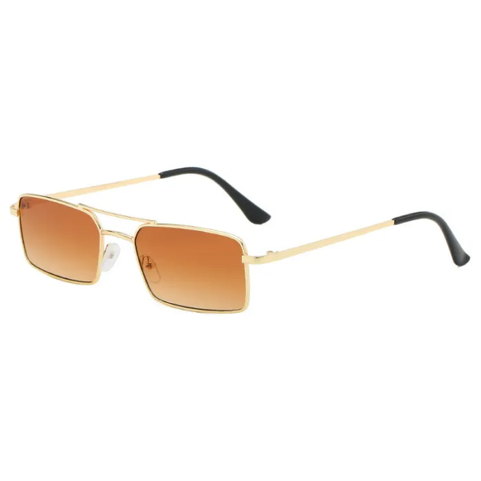 Retro Rectangle Double Bridge Metal Shades Sunglasses