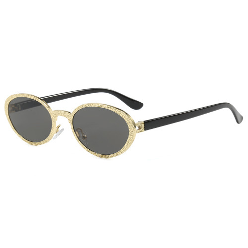 Retro Oval Bling Luxury Metal Frame Shades Sunglasses
