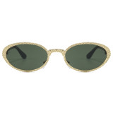 Retro Oval Bling Luxury Metal Frame Shades Sunglasses