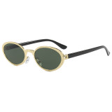 Retro Oval Bling Luxury Metal Frame Shades Sunglasses