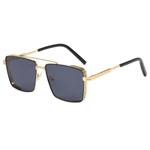 Retro Square Double Bridge Metal Shades Sunglasses