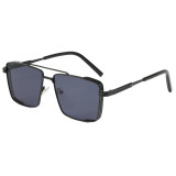 Retro Square Double Bridge Metal Shades Sunglasses