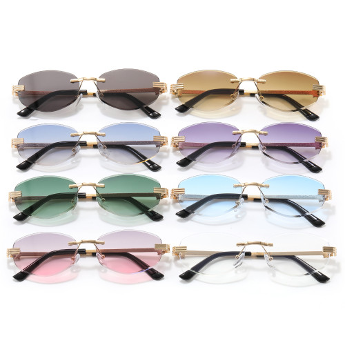 Retro Oval Rimless Gradient Shades Sunglasses