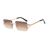 Retro Rimless Rectangle Trendy Outdoor Vacation Photo Decorative Sunglasses