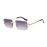 Retro Rimless Rectangle Trendy Outdoor Vacation Photo Decorative Sunglasses