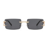 Retro Rimless Rectangle Trendy Outdoor Vacation Photo Decorative Sunglasses