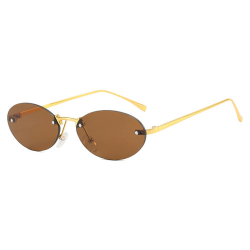 Retro Rimless Oval Trendy Outdoor Vacation Photo Decorative Sunglasses