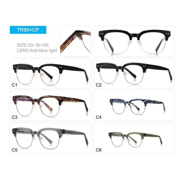 Retro Round Half Frame Cat Eye Anti Blue Light Glasses