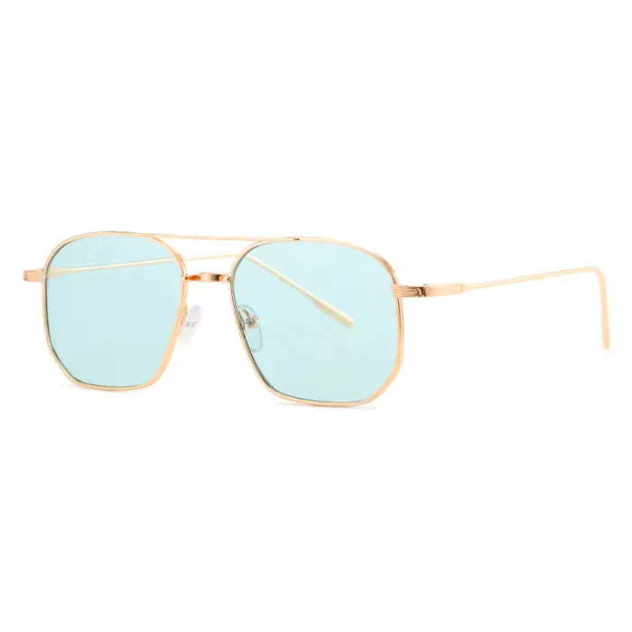 Retro Square Double Bridges Gradient Metal Flat Top Shades Sunglasses