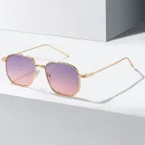 Retro Square Double Bridges Gradient Metal Flat Top Shades Sunglasses