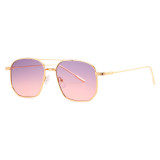 Retro Square Double Bridges Gradient Metal Flat Top Shades Sunglasses