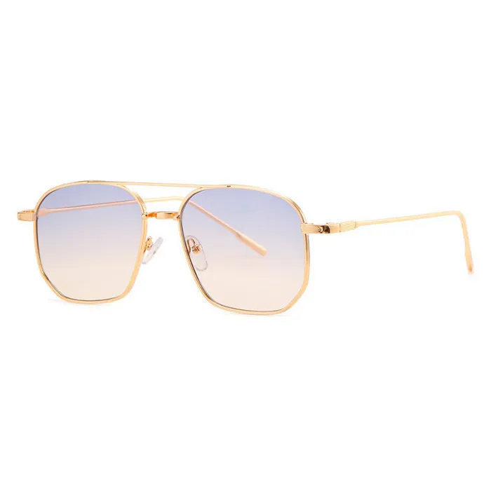 Retro Square Double Bridges Gradient Metal Flat Top Shades Sunglasses